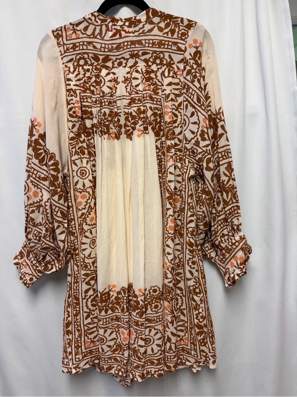 Free People King Csilla Cream & Brown Floral Boho Tunic Dress Size L - Picture 2 of 4